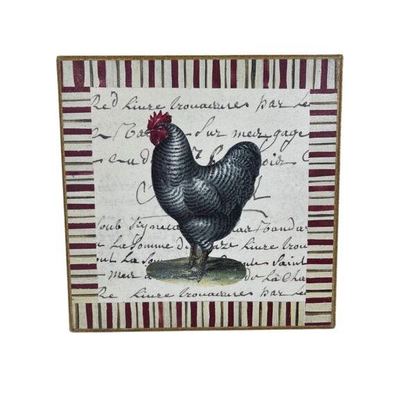 "Striped Chicken" by John Derian Square Wall Hanging Plymouth Rock Rooster - Picture 1 of 7